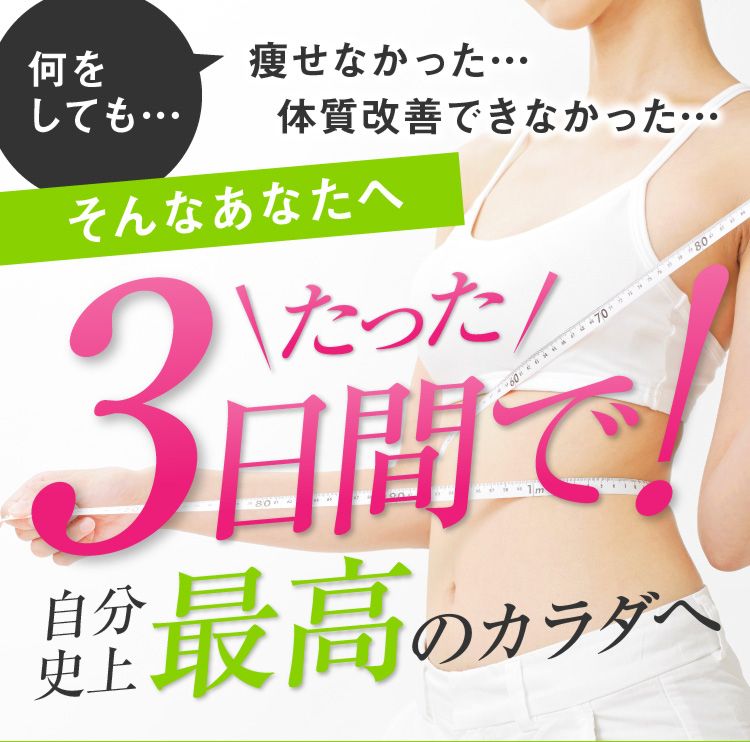 何をしても… 痩せなかった… そんなあなたへたった3日間で！自分史上最高のカラダへ